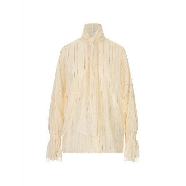 ファビアナ フィリッピ レディース シャツ トップス Pussy-bow lace-trim blouse Neutrals|asty