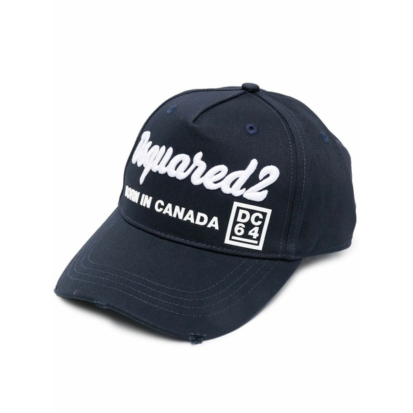 ディースクエアード メンズ かぶり笠 添え物 Logo-print cap Blue