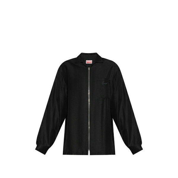 ケンゾー メンズ プルオーバー トップス Zip-up logo-embroidered shirt Black