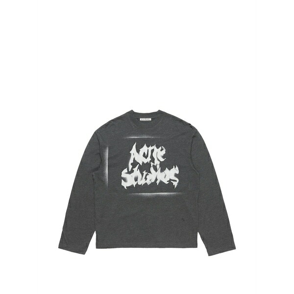 アクネ ストゥディオズ メンズ ティーシャツ トップス Logo-print distressed long-sleeve t-shirt Black