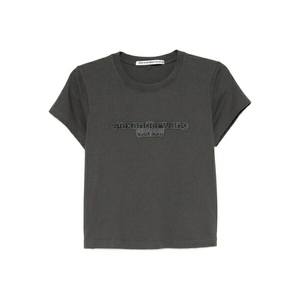 アレキサンダーワン レディース プルオーバー トップス Logo-embroidered cropped t-shirt Grey