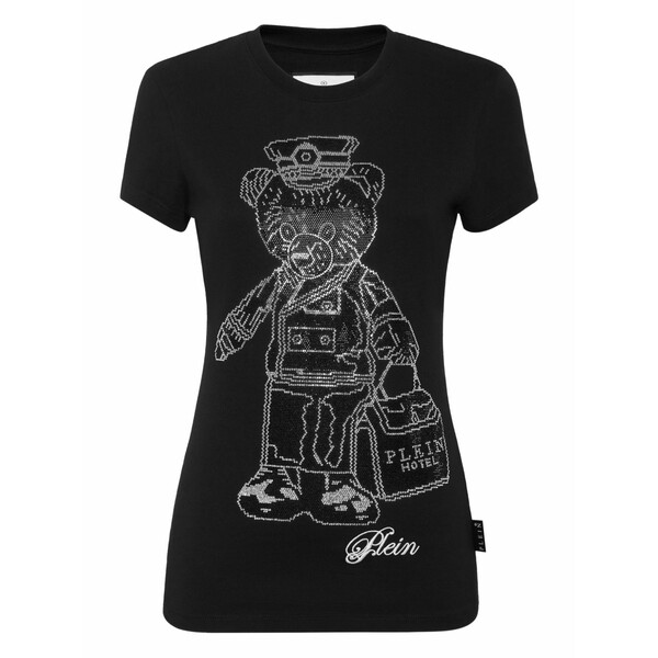 フィリップ飾り気の無い レディース ティーシャツ トップス Crystal-embellished t-shirt Black