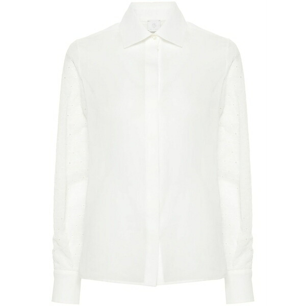 イレブンティ レディース ティーシャツ トップス Embroidered semi-sheer shirt  White