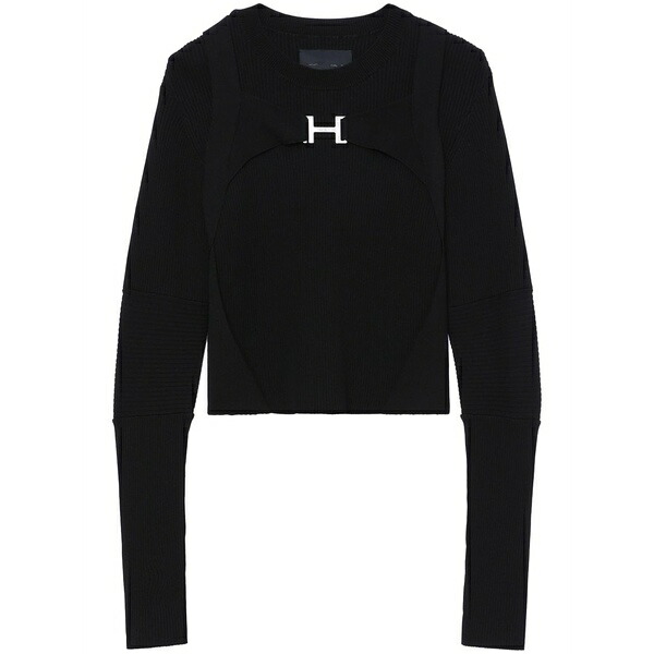 ヘリオットエミル レディース 編み物\u0026スウェーター アウター Logo-print panelled-design jumper  Black