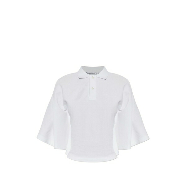アレキサンダーワン レディース スポーツシャツ トップス Logo-embroidered flared-sleeve polo shirt White
