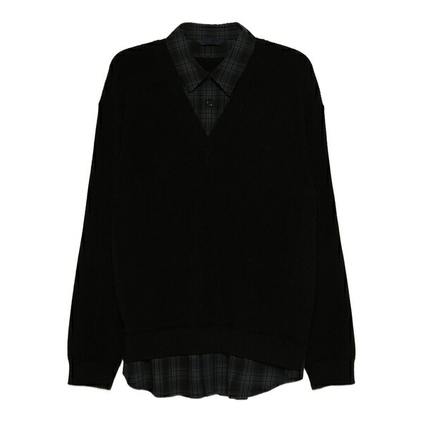 ジュン・ジー メンズ 編み物\u0026ティーシャツ アウター Layered sweater Black
