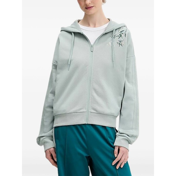 アディダス レディース パーカー・スウェットシャツ アウター Floral-embroidered zip-up hoodie Green