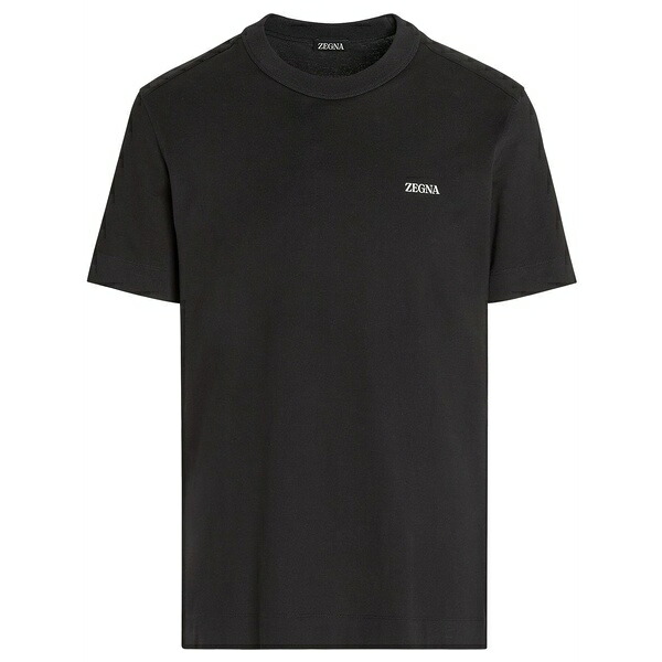 ゼニア メンズ ティーシャツ トップス Logo-embroidered t-shirt Black