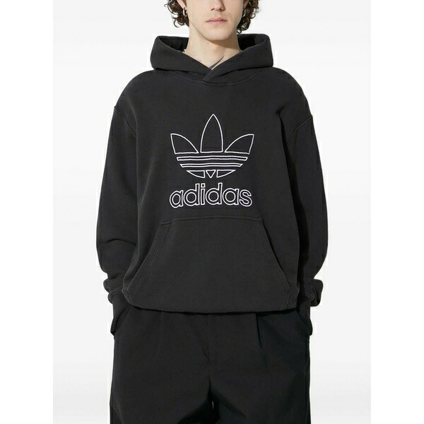 アディダス メンズ パーカー・スウェットシャツ アウター Logo-embroidered hoodie Black
