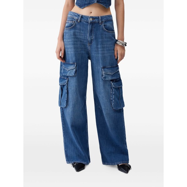 リュージョー レディース デニムパンツ ボトムス Cargo-pocket straight-leg jeans Blue｜asty