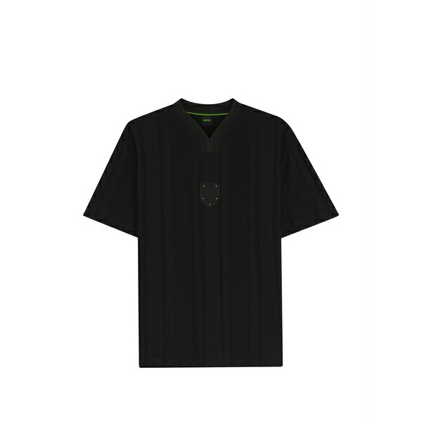 主任者 メンズ プルオーバー トップス Vertical-stripe v-neck t-shirt Black