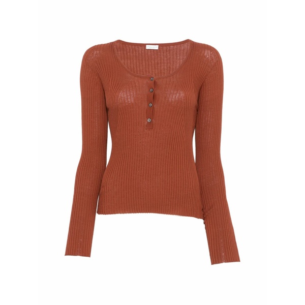 ロベルトコリーナ レディース ティーシャツ トップス Ribbed-knit button-up t-shirt  Orange