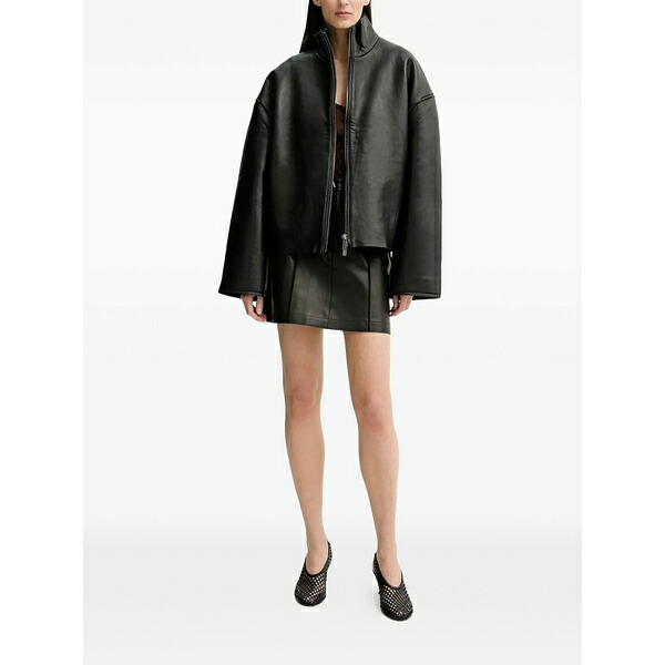エーロン レディース スコート ボトムス Button-fastening leather mini skirt Black