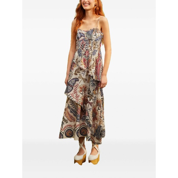 農園 リオ レディース 衣装 トップス Paisley-print MIDI dress Neutrals