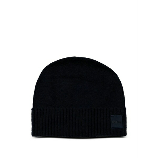 ボス メンズ 帽子 アクセサリー Logo-patch beanie hat Blue｜asty