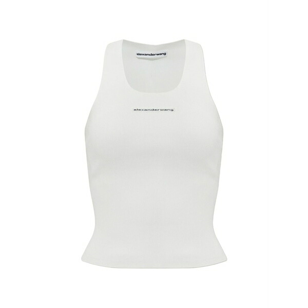 アレキサンダーワン レディース カットソー トップス Ribbed-knit logo-patch cotton tank top White