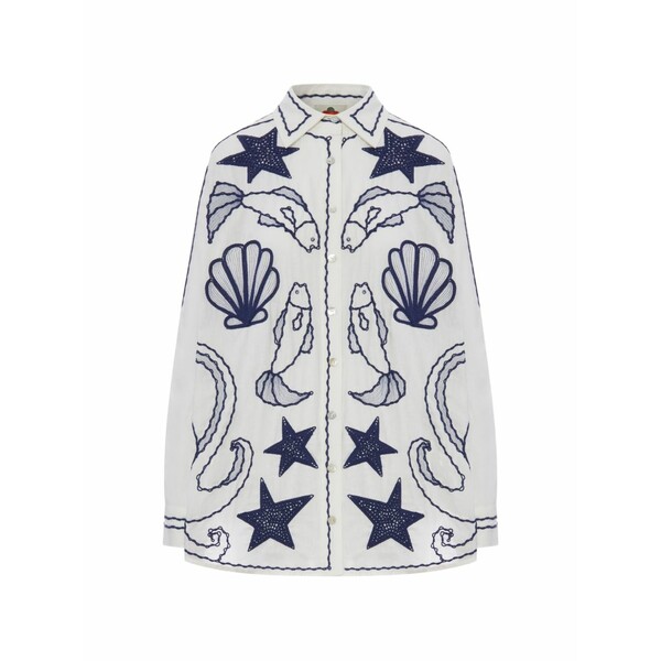 農園 リオ レディース プルオーバー トップス Embroidered linen shirt White