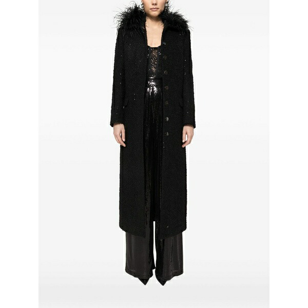 ニッサ レディース 厚地の外套 アウター Feathers detail boucl￡ coat Black