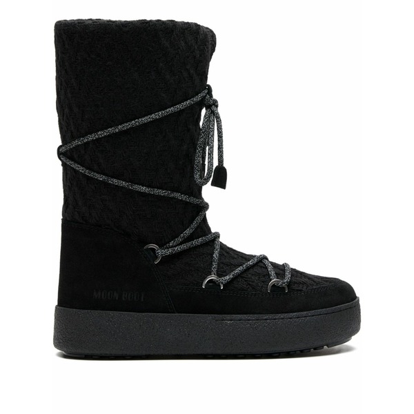 お月さまブーツ レディース ブーツ シューズ Knit-upper lace-up boots Black
