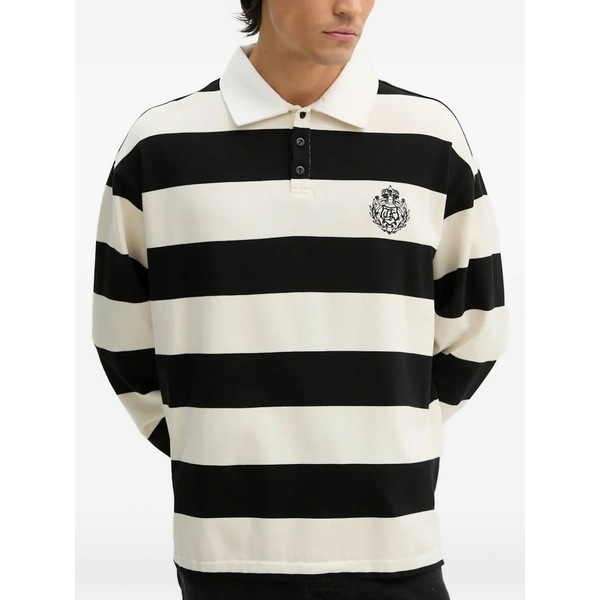 ザ・クープルス メンズ ポロシャツ トップス Striped-pattern long-sleeve polo shirt Black｜asty