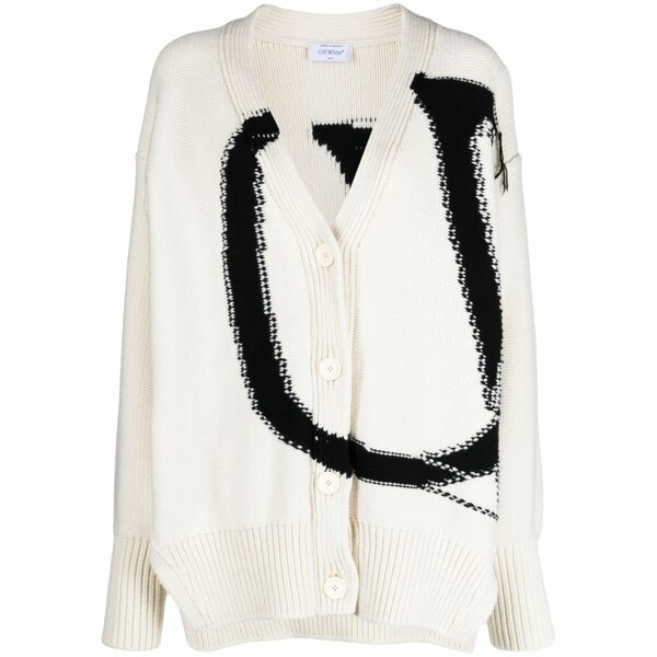 象牙色 レディース ジレー アウター Maxi logo-intarsia wool cardigan White