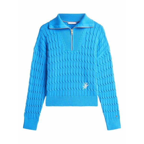 トミー ヒルフィガー レディース ニット&セーター アウター Zip cable-knit sweater&cent; Blue｜asty
