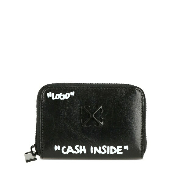 象牙色 レディース 金入れ 付属物 Logo-plaque quote-print wallet Black