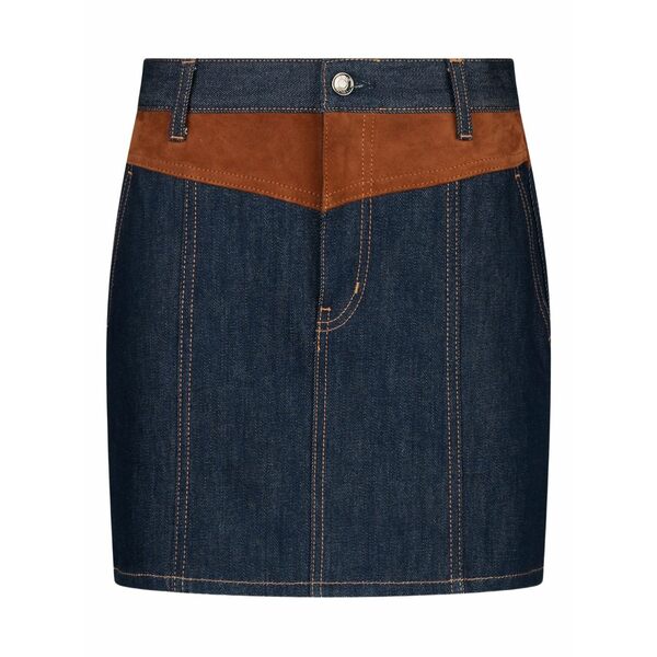 リュージョー レディース スコート ボトムス Suede-panel denim mini skirt Blue