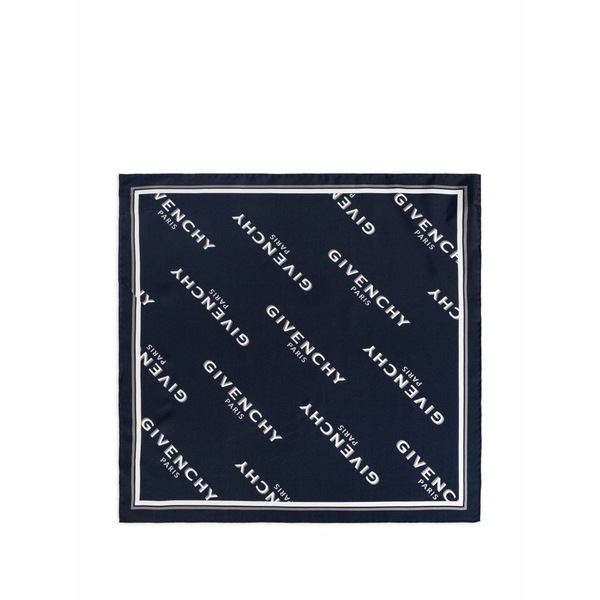 ジバンシー メンズ 消音装置・袈裟・えり巻き 佩び物 Logo-print silk scarf Blue