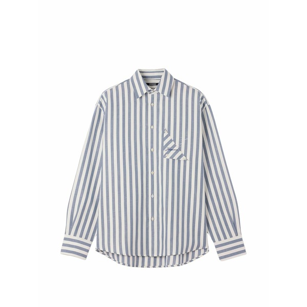 ジャクエムス メンズ プルオーバー トップス La chemise voilier vertical-stripe logo-embroidered shirt Blue