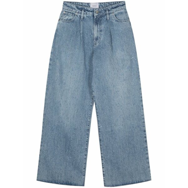 ハーフボーイ レディース デニムパンツ ボトムス Logo-patch wide-leg jeans Blue|asty
