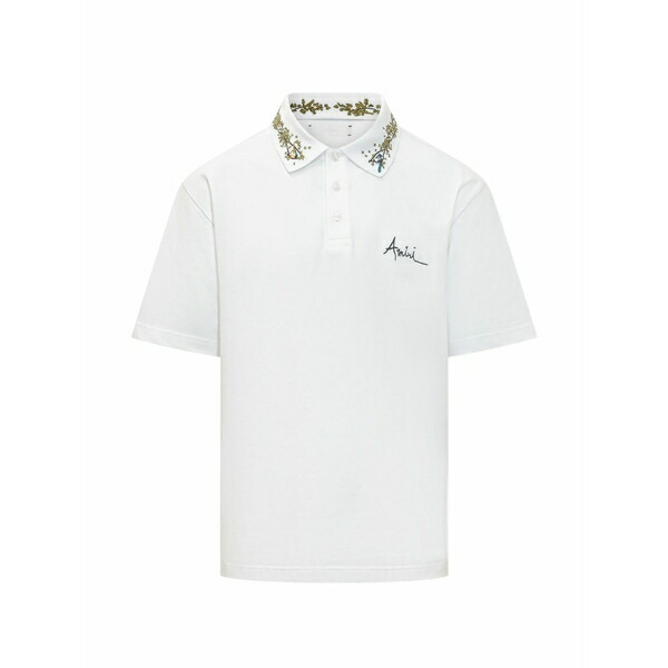 アミリ メンズ スポーツシャツ トップス Floral-collar polo shirt White