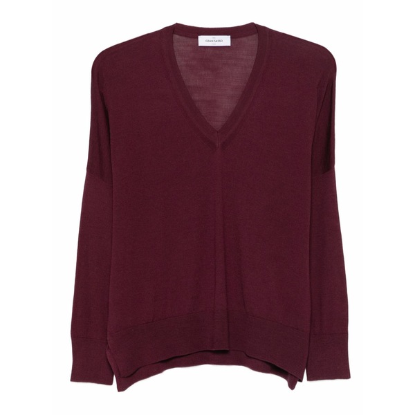 グランサッソ レディース 編み物\u0026プルオーバー アウター V-neck wool sweater Red