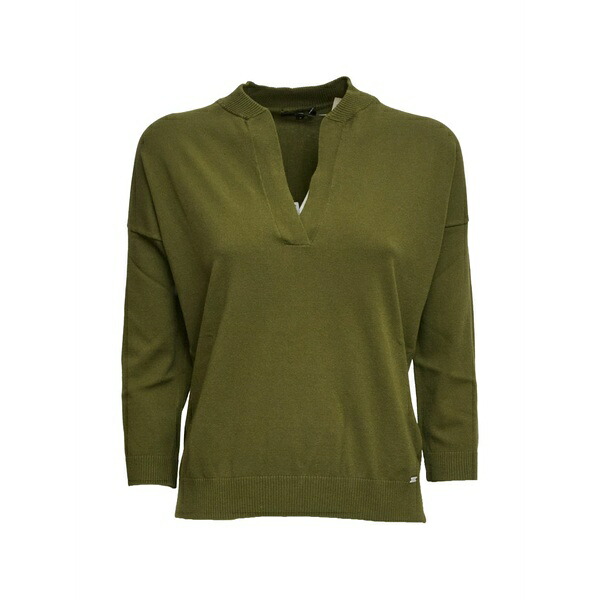 フェイ レディース 編み物\u0026プルオーバー アウター Ribbed v-neck sweater Green