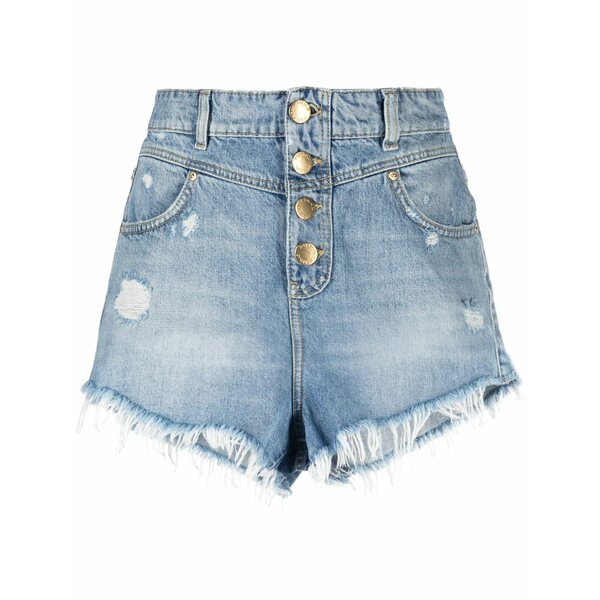 ピンコ レディース ジーンズズボン下 ボトムス Distressed frayed shorts Blue