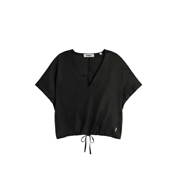 エコアルフ レディース プルオーバー トップス Dora v-neck drawstring-hem shirt Black