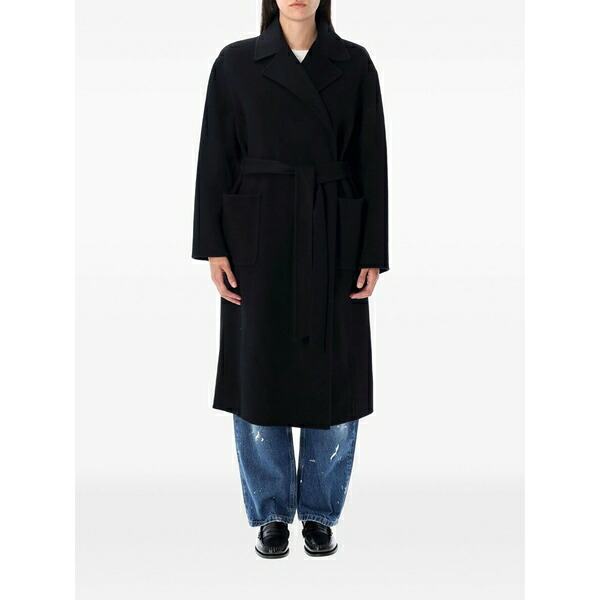 ラルフローレン レディース 厚地の外套 アウター Belted wool coat Black