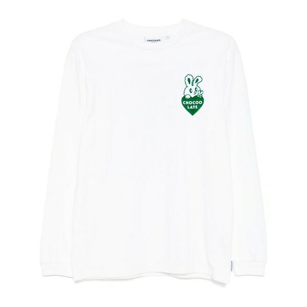 黒茶 レディース ティーシャツ トップス Rabbit graphic long-sleeved t-shirt White