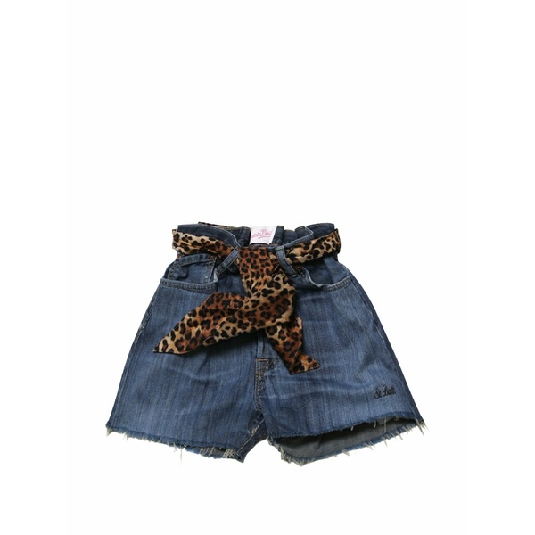 エムシーツーセイントバース レディース 心地好いズボン下 ボトムス Leopard-print denim shorts Blue