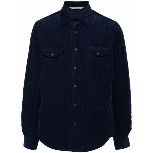 アスペジ メンズ 上衣＆上衣 アウター Padded velvet shirt jacket Blue