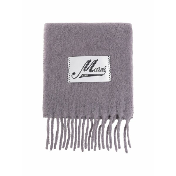 マルニ レディース 消音装置・袈裟・えり巻き 添え物 Logo-patch fringed scarf Grey