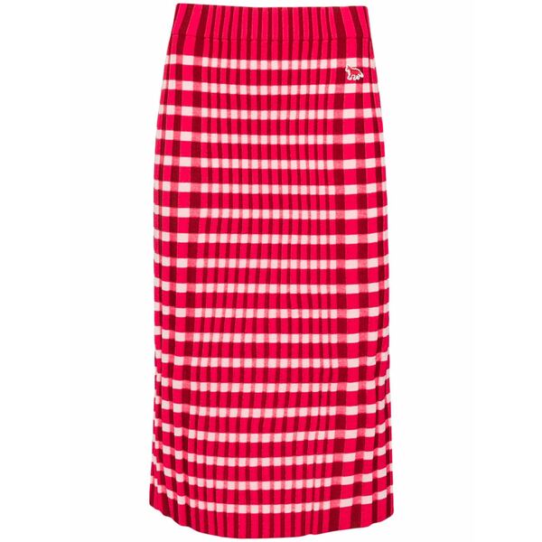 棲み家 狐狸 レディース スコート ボトムス Checked knitted skirt Pink