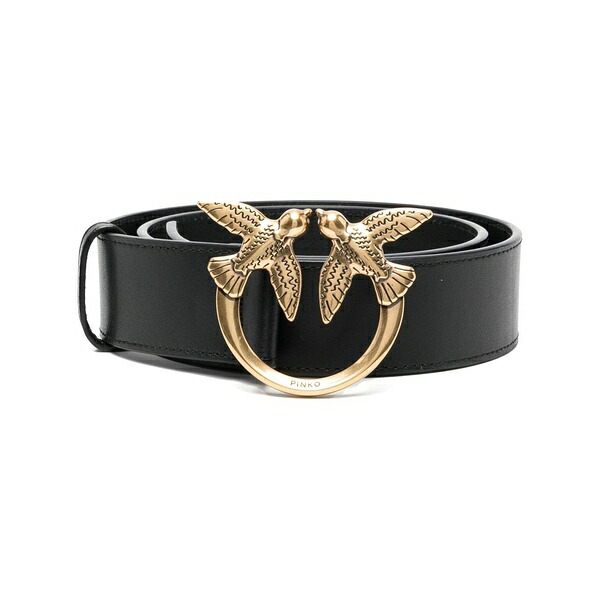 ピンコ レディース 胴締め 佩び物 Love birds logo-plaque leather belt  Black