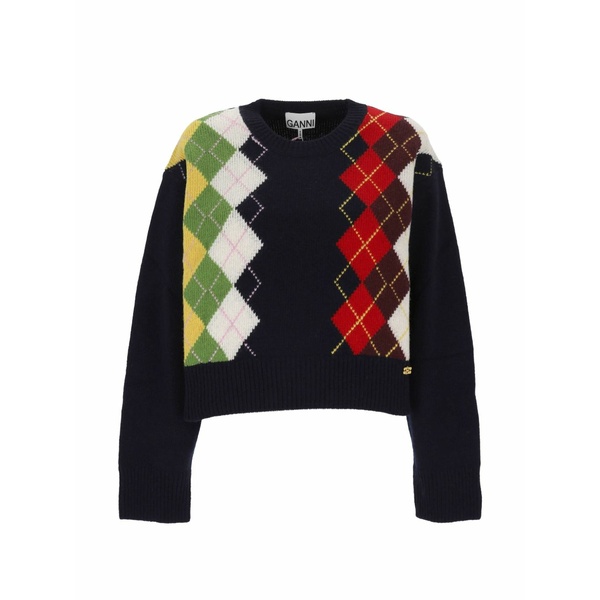 ガニー レディース 編み物\u0026プルオーバー アウター Argyle knit sweater  Blue
