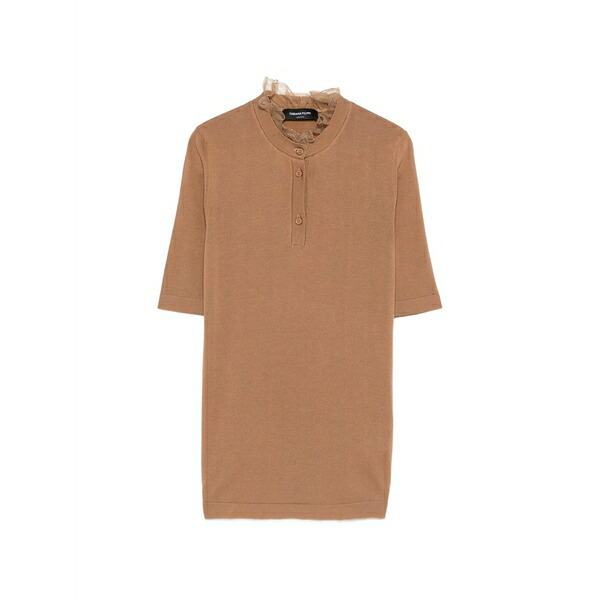 ファビアナ フィリッピ レディース Tシャツ トップス Ruffled buttoned t-shirt Brown|asty