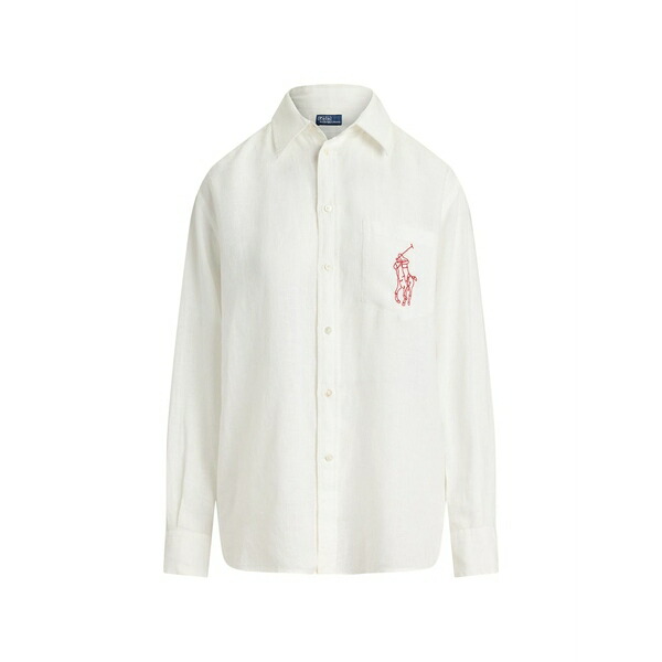 ラルフローレン レディース プルオーバー トップス Embroidered oversized linen shirt White