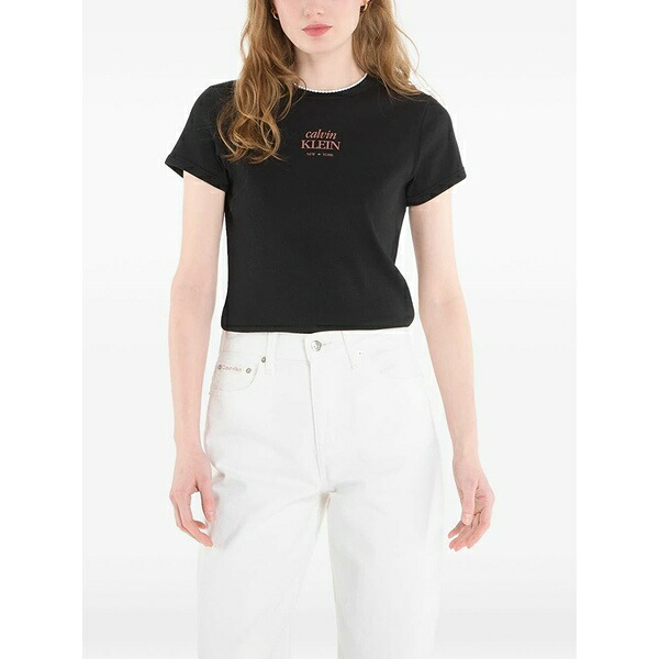 カルバンクライン レディース ティーシャツ トップス Logo-print t-shirt Black