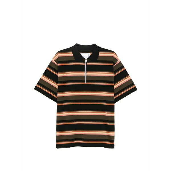 サカイ メンズ スポーツシャツ トップス Striped zip-up poplin polo shirt Green
