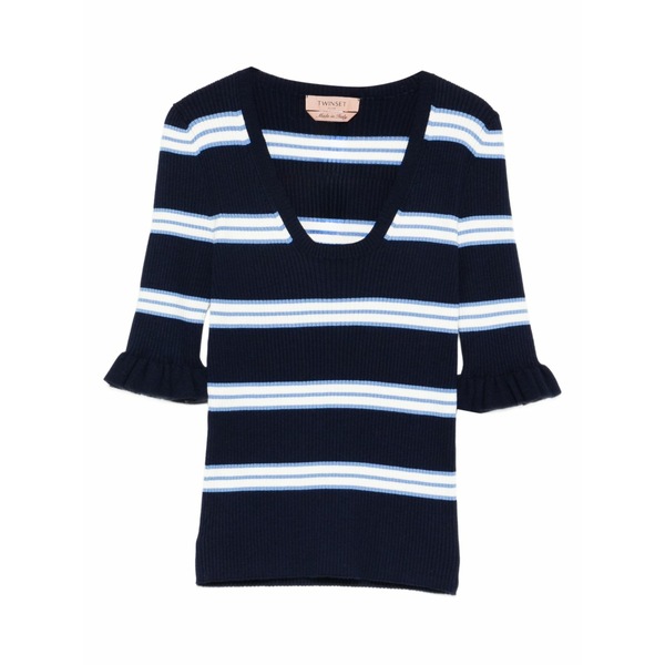 ツイン仕掛ける レディース プルオーバー トップス Striped top Blue