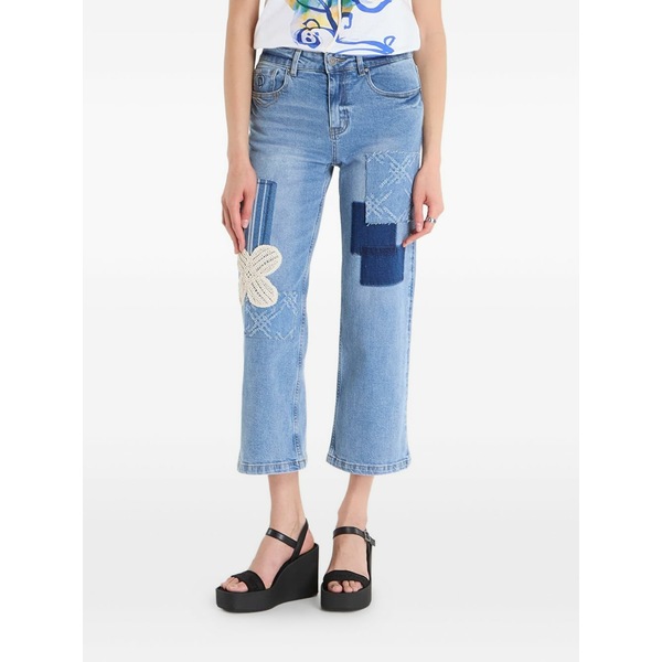 デジグアル レディース 心地よいズボン下 ボトムス Patchwork appliqu￡ jeans Blue
